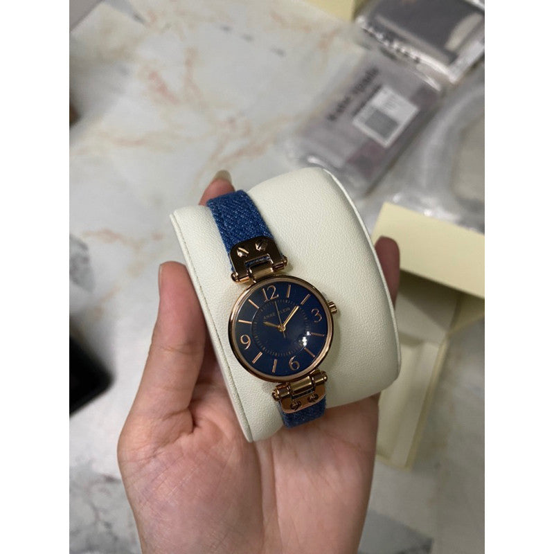 AUTHENTIC/ORIGINAL AK Klein Women's Denim Blue Leather Strap Watch 10/9442RGDM