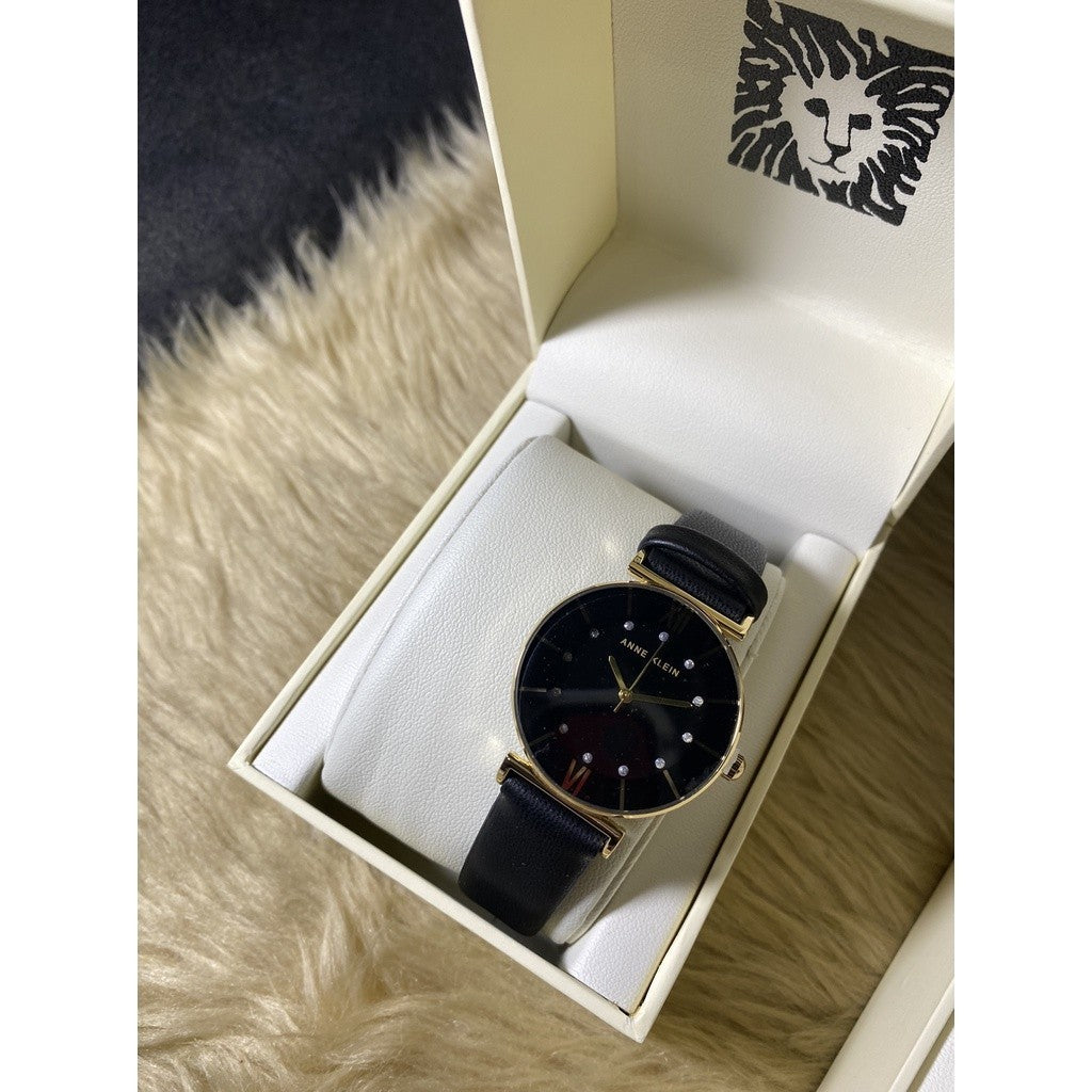 AUTHENTIC AK Klein Women's Japanese Quartz Dress Watch with Faux Leather Strap, 3746GPBK