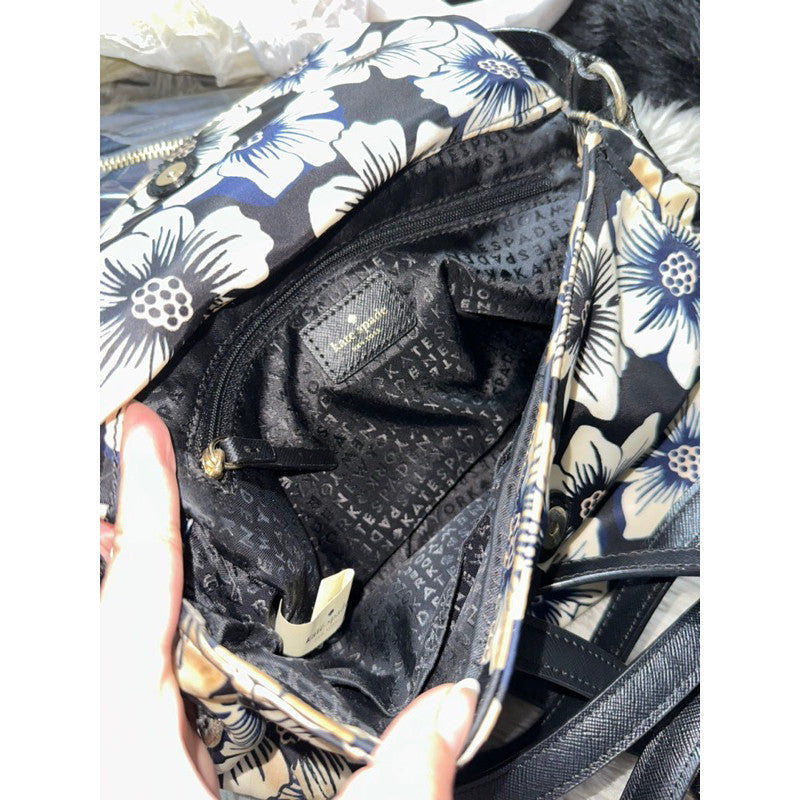 Orig PRELOVED KS Black & White Floral Miri Blake Avenue Nylon Bag