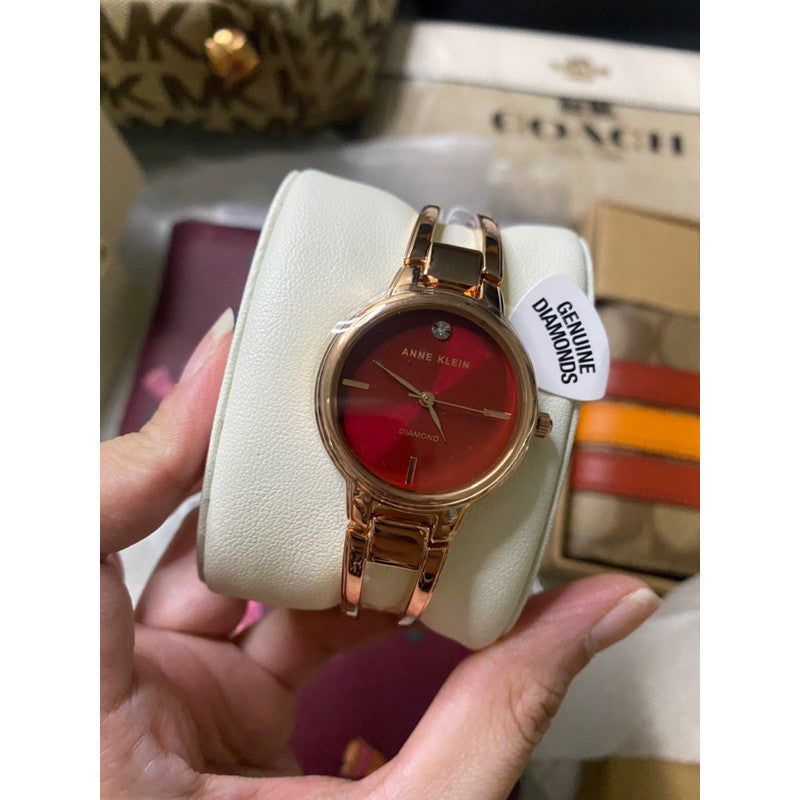 SALE! ❤️ AUTHENTIC AK Klein Women's Dress Watch Metal Strap, Red Rose Gold AK/2626BYRG