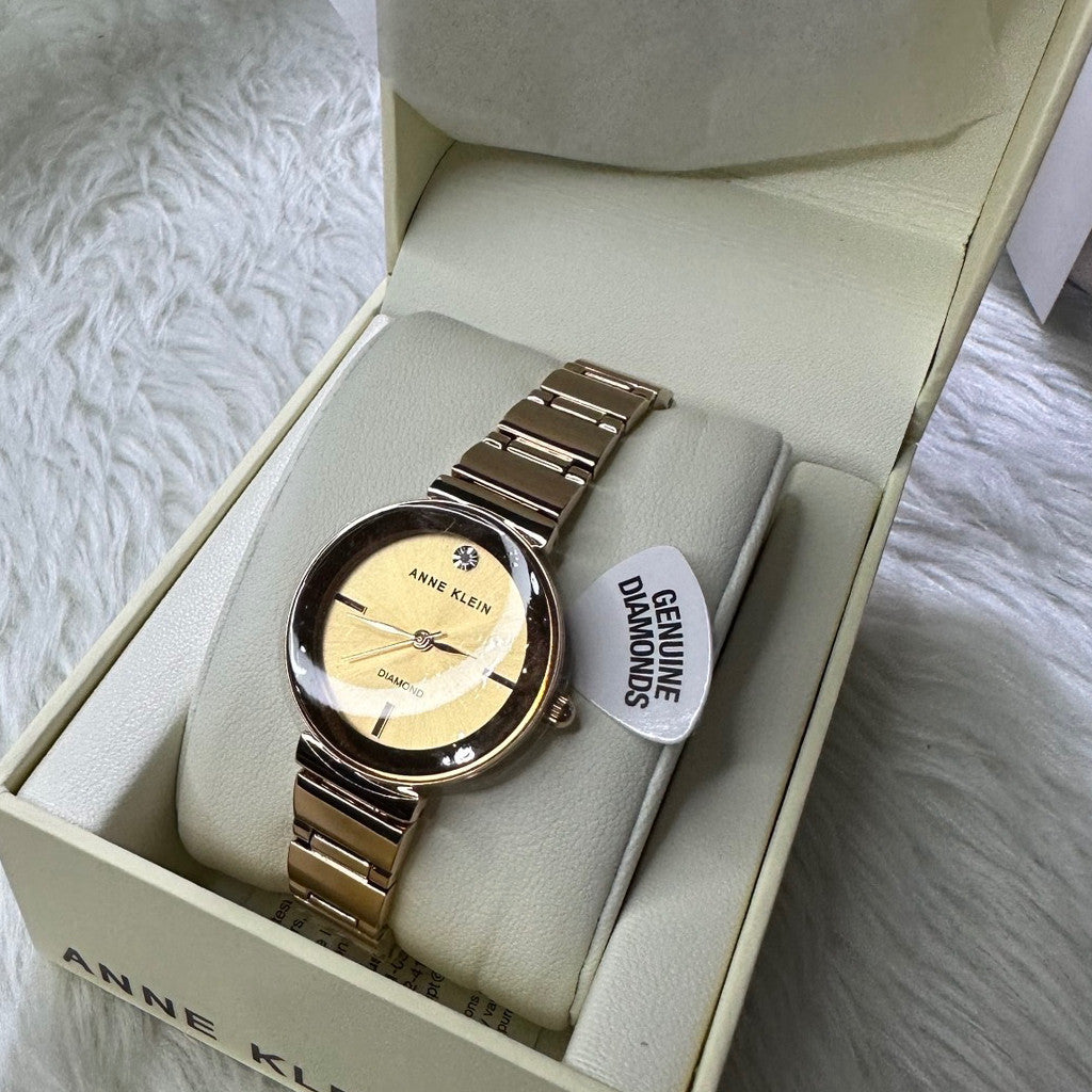 AUTHENTIC AK Klein Women's AK/2434RGRG Diamond-Accented Rose Gold-Tone Bracelet Watch