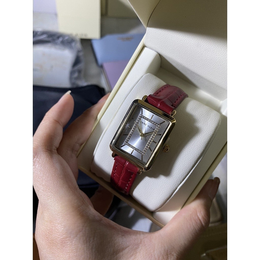 AUTHENTIC/ORIGINAL AK Klein Women's Quartz Dress Watch with Faux Leather Strap, Red, 3820GPRD