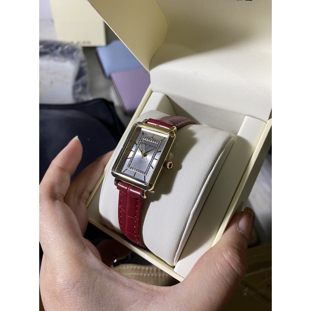 AUTHENTIC/ORIGINAL AK Klein Women's Quartz Dress Watch with Faux Leather Strap, Red, 3820GPRD