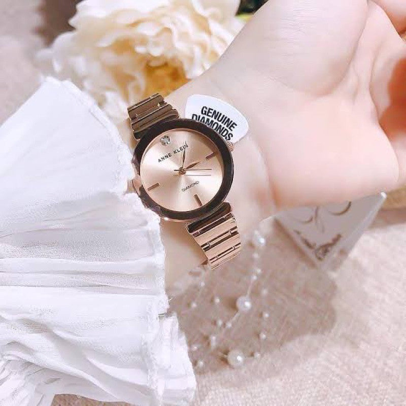 AUTHENTIC AK Klein Women's AK/2434RGRG Diamond-Accented Rose Gold-Tone Bracelet Watch
