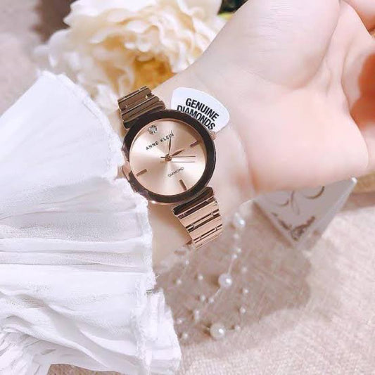 AUTHENTIC AK Klein Women's AK/2434RGRG Diamond-Accented Rose Gold-Tone Bracelet Watch