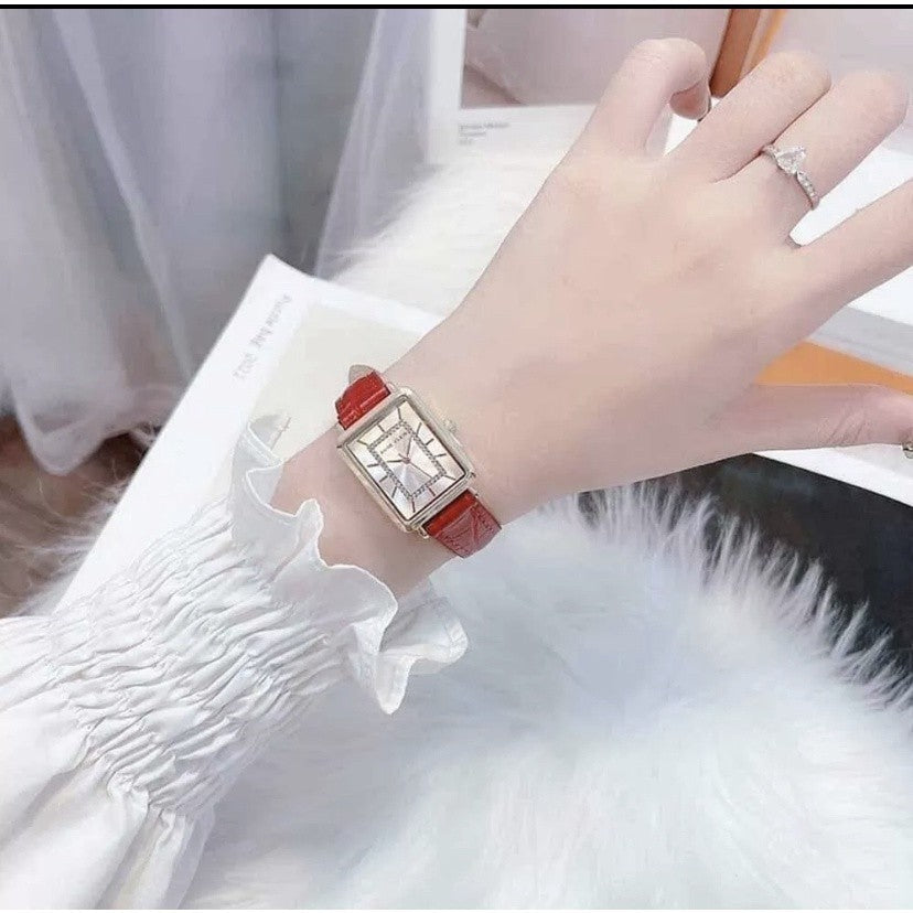 AUTHENTIC/ORIGINAL AK Klein Women's Quartz Dress Watch with Faux Leather Strap, Red, 3820GPRD