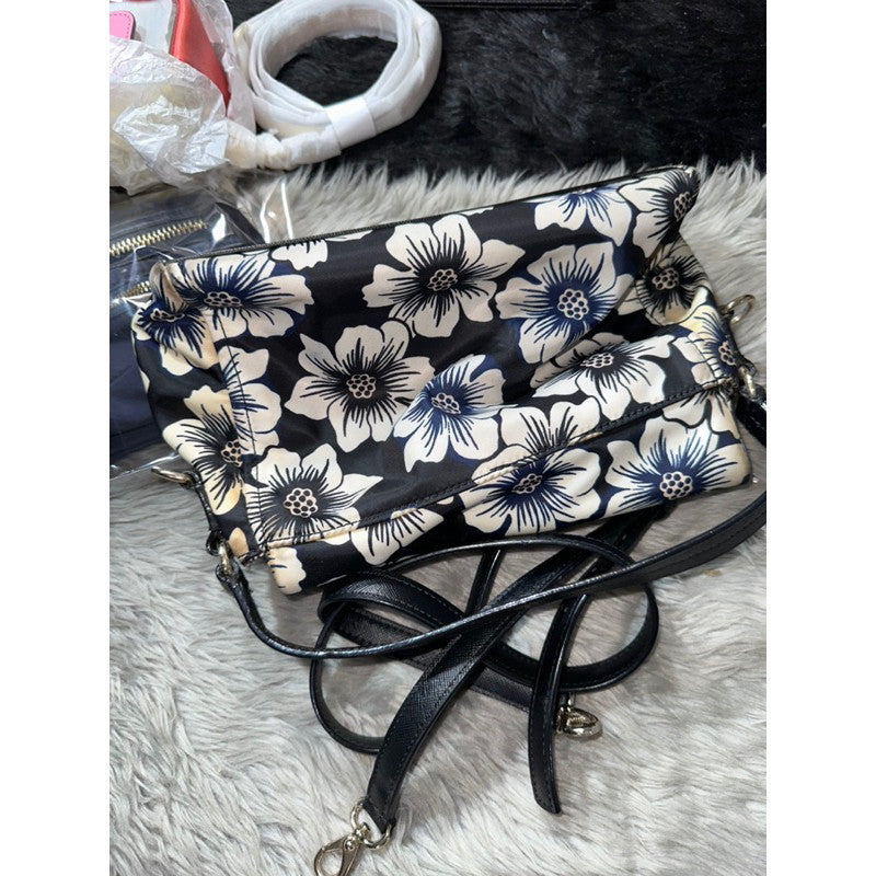 Orig PRELOVED KS Black & White Floral Miri Blake Avenue Nylon Bag