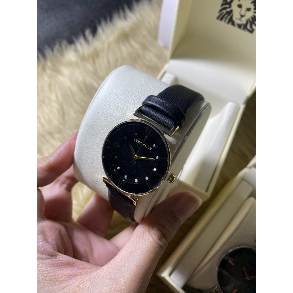 AUTHENTIC AK Klein Women's Japanese Quartz Dress Watch with Faux Leather Strap, 3746GPBK