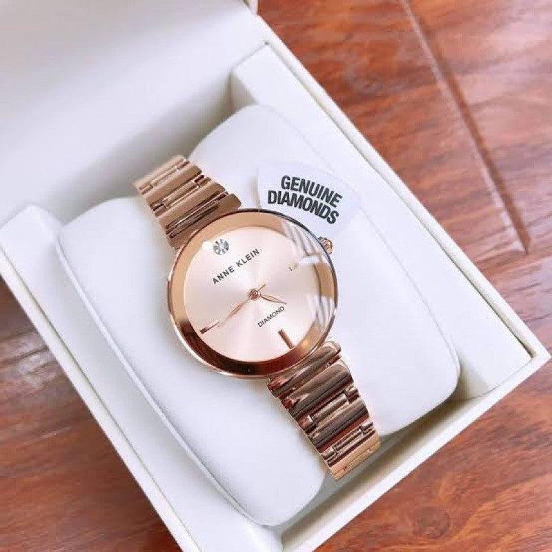 AUTHENTIC AK Klein Women's AK/2434RGRG Diamond-Accented Rose Gold-Tone Bracelet Watch