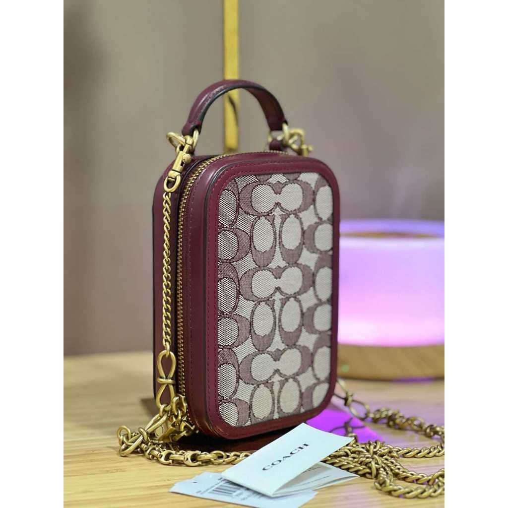 ORIG Preloved CCH Retail Alie Camera Phone Bag In Signature Jacquard Maroon