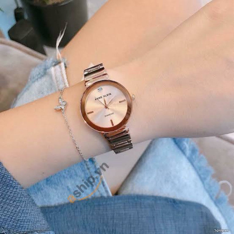 AUTHENTIC AK Klein Women's AK/2434RGRG Diamond-Accented Rose Gold-Tone Bracelet Watch