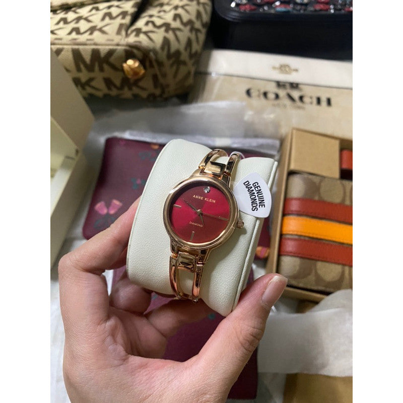 SALE! ❤️ AUTHENTIC AK Klein Women's Dress Watch Metal Strap, Red Rose Gold AK/2626BYRG