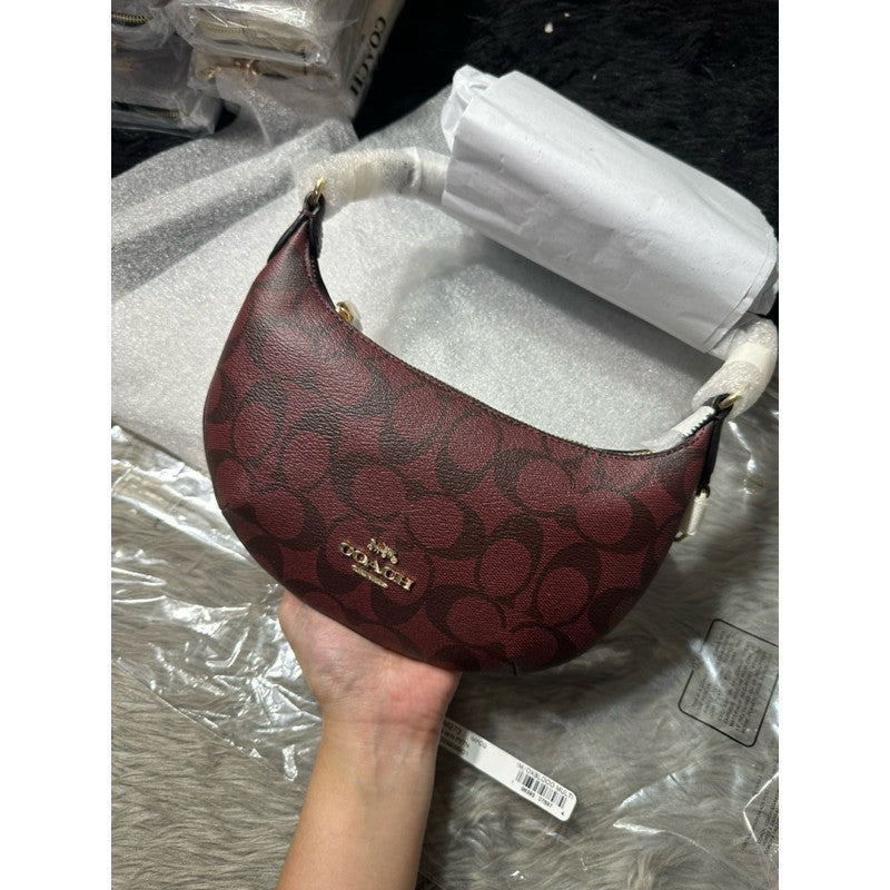 ORIG & IMPORTED CCH Mini Payton In Signature Canvas Maroon Brown Hobo Shoulder KiliKili Bag
