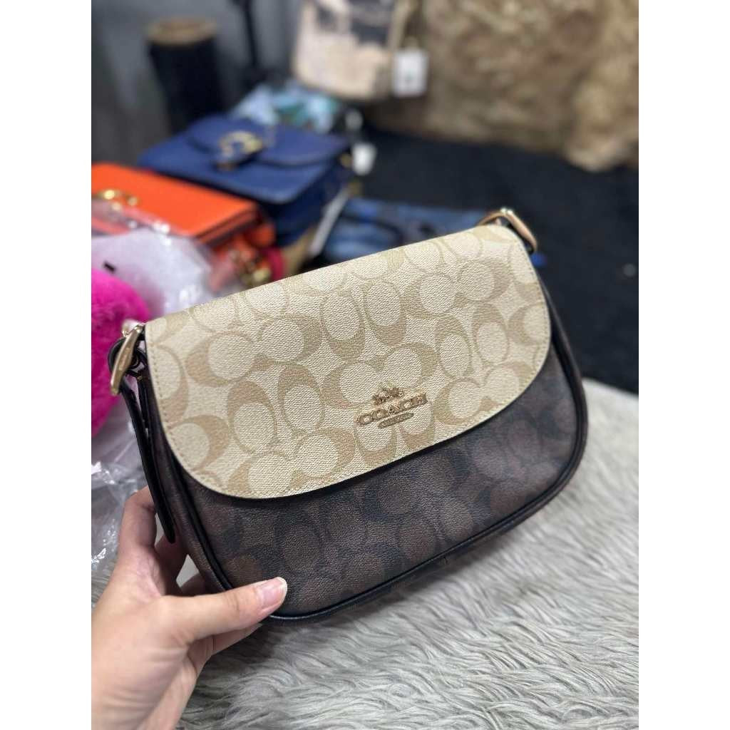 ORIG & IMPORTED CCH Macie Saddle Bag In Blocked Signature Canvas Khaki Brown