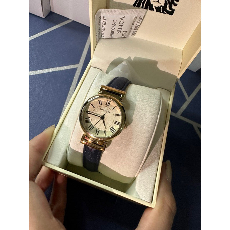ORIG & IMPORTED AK Klein AK/2246CRNV Gold-Tone and Navy Blue Leather Strap Watch