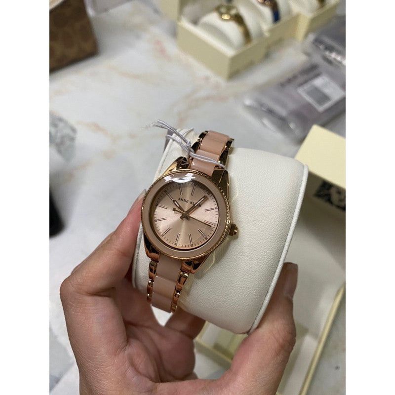 ORIG & IMPORTED AK Klein Women's Rose Gold-Tone and Light Pink Resin Bracelet Watch AK/3212LPRG