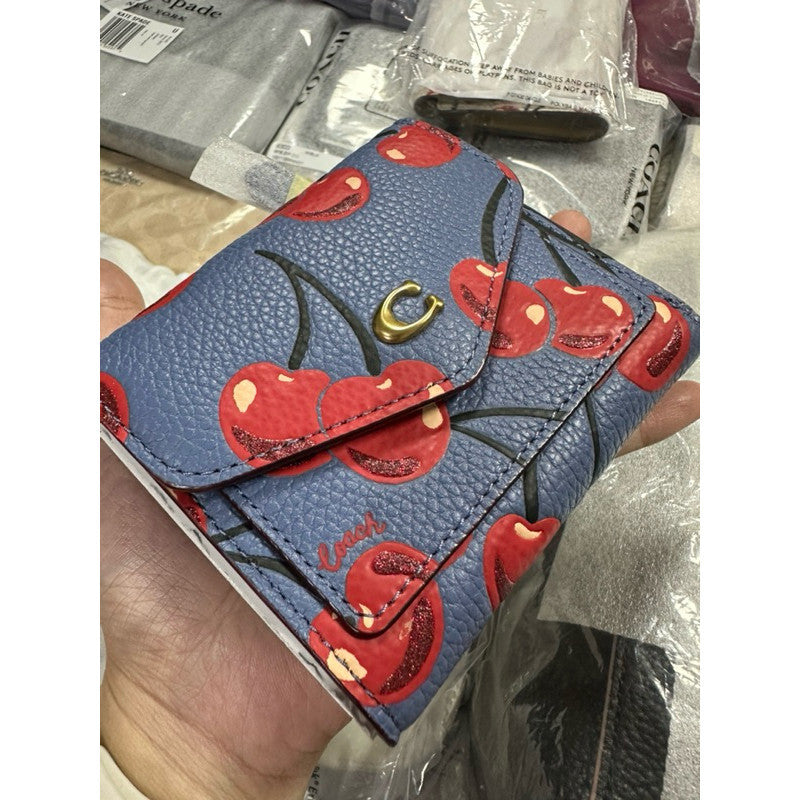 ORIG & IMPORTED CCH Wyn Small Wallet With Cherry Print (White & Blue)