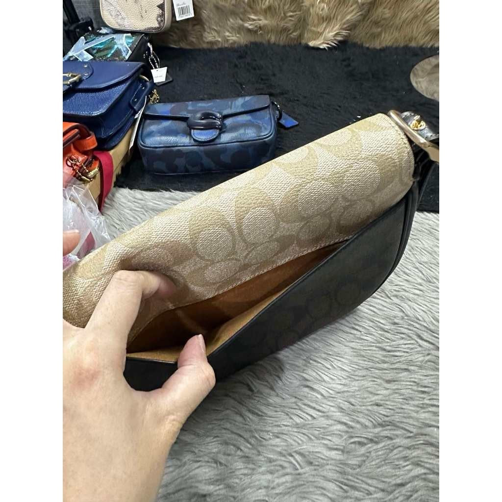 ORIG & IMPORTED CCH Macie Saddle Bag In Blocked Signature Canvas Khaki Brown