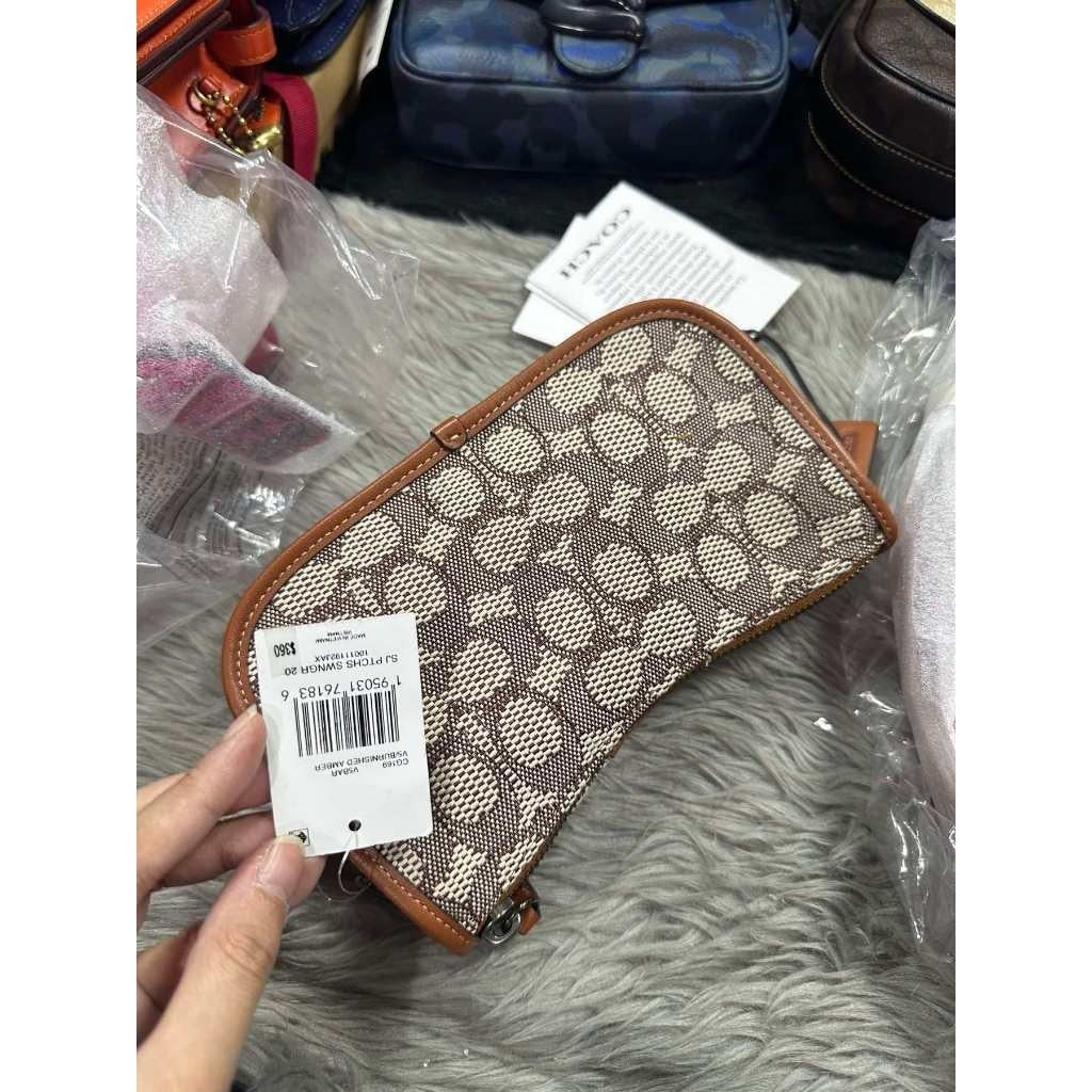 ORIG & IMPORTED CCH Retail Swinger 20 In Signature Jacquard With Varsity Patches Small Brown Bag