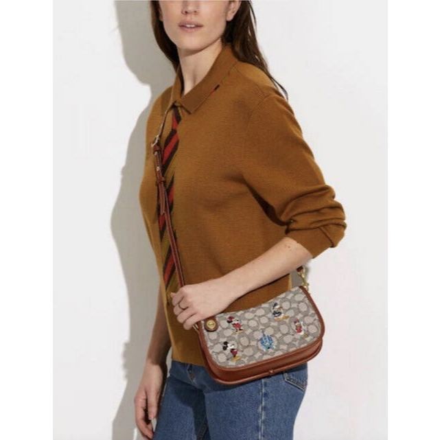 ORIG & IMPORTED CCH Swinger Brown Bag In Signature Textile Jacquard Mickey Mouse