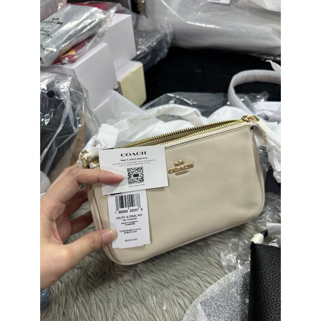 ORIG & IMPORTED C0@CH Nolita 19 Small Shoulder Bag in PEARL WHITE