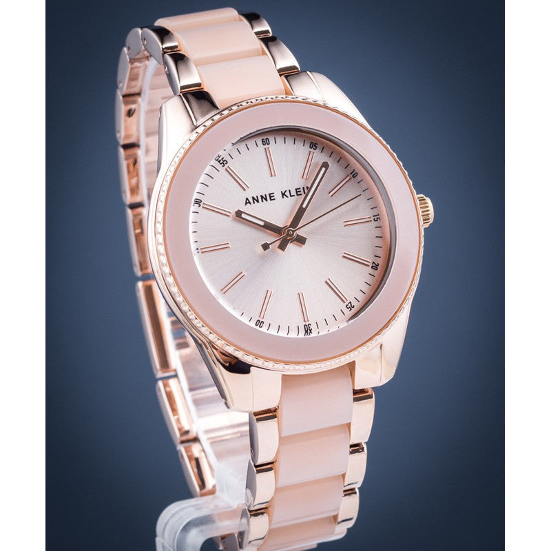 ORIG & IMPORTED AK Klein Women's Rose Gold-Tone and Light Pink Resin Bracelet Watch AK/3212LPRG