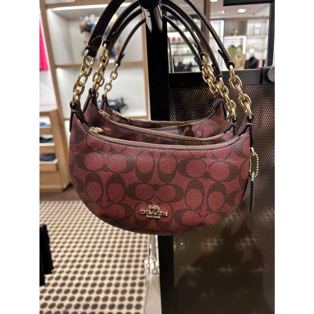 ORIG & IMPORTED CCH Mini Payton In Signature Canvas Maroon Brown Hobo Shoulder KiliKili Bag