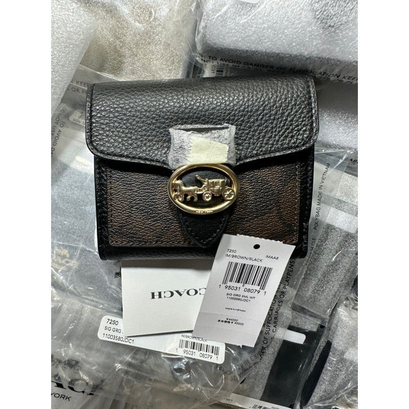 ORIG & IMPORTED C0@CH Georgie Small Wallet In Blocked Signature Canvas
