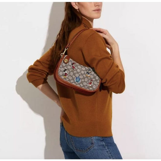 ORIG & IMPORTED CCH Swinger Brown Bag In Signature Textile Jacquard Mickey Mouse