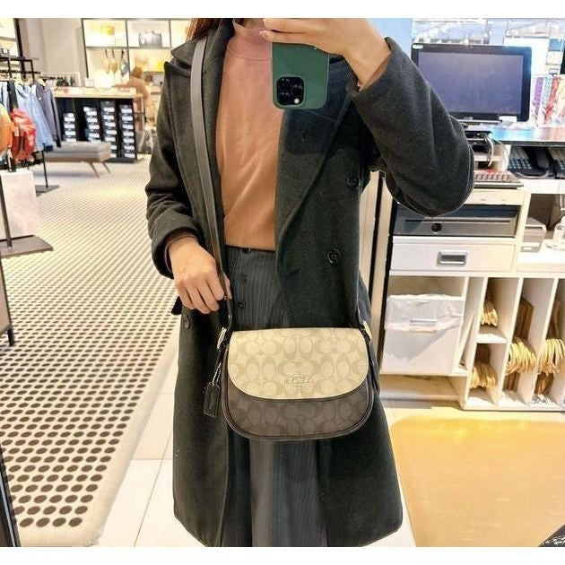 ORIG & IMPORTED CCH Macie Saddle Bag In Blocked Signature Canvas Khaki Brown