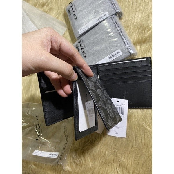 ORIG & IMPORTED CCH COMPACT ID WALLET FOR MEN (WITH INSERT) IN SIGNATURE CANVAS BLACK
