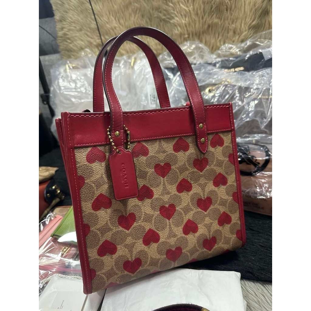 ORIG & IMPORTED Preloved CCH Retail Field Tote 22 With Heart Print Brown Bag