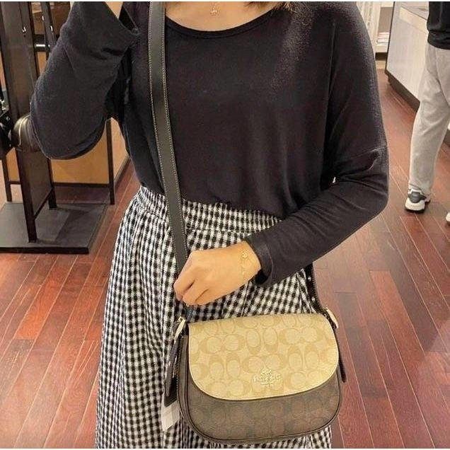 ORIG & IMPORTED CCH Macie Saddle Bag In Blocked Signature Canvas Khaki Brown