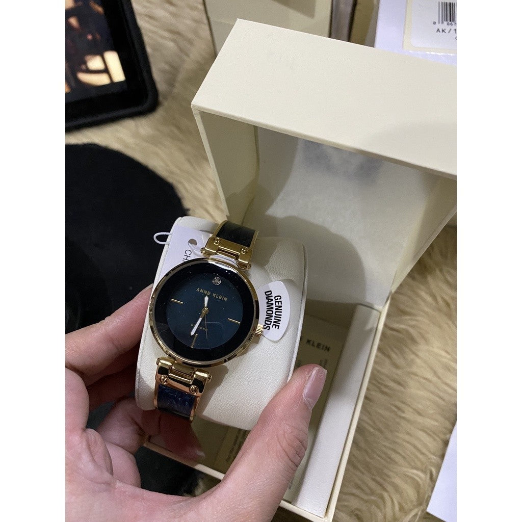ORIG & IMPORTED AK Klein AK/2512NVGB Diamond-Accented Navy Blue Marbleized Bangle Watch
