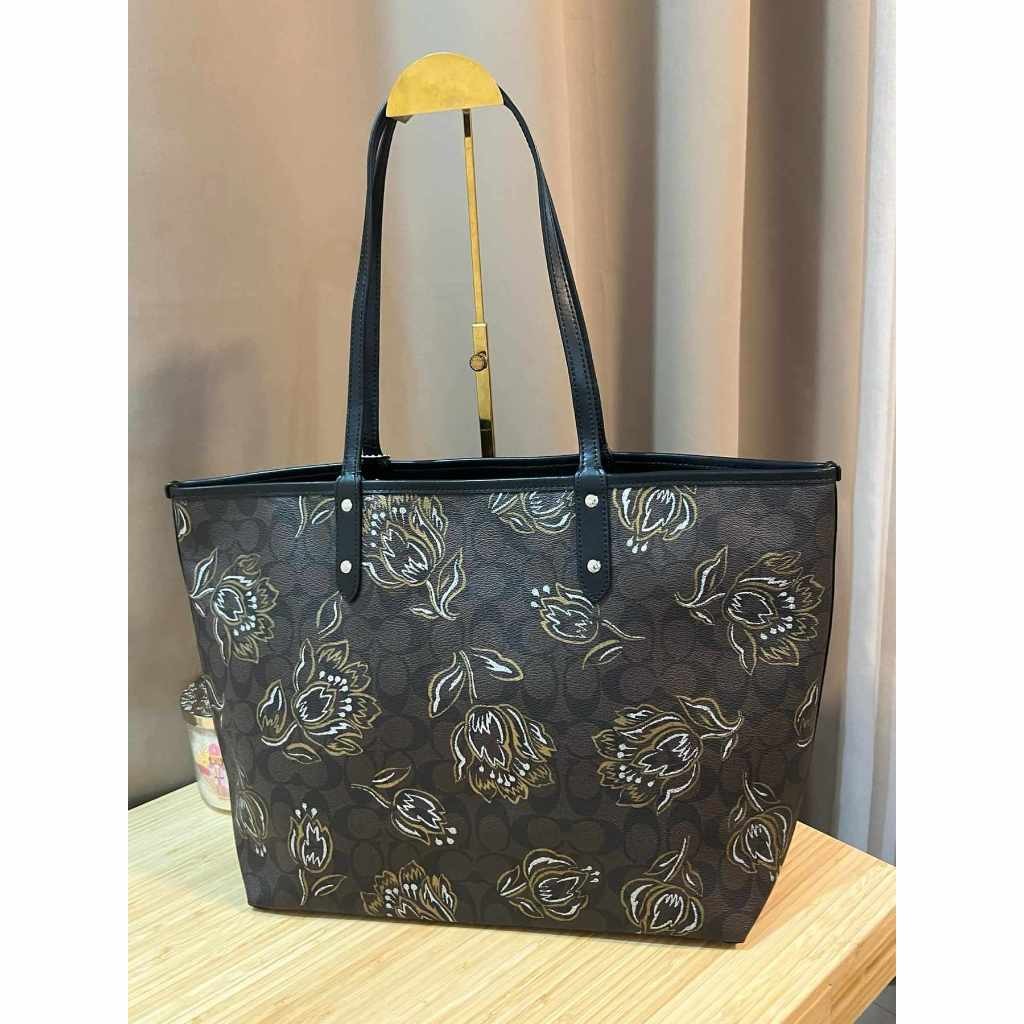 ORIG & IMPORTED CCH Reversible City Large Tote Bag With Tulip Print Black