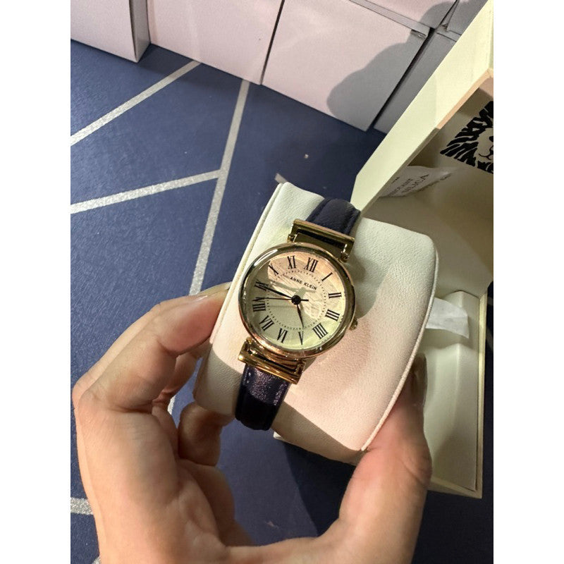 ORIG & IMPORTED AK Klein AK/2246CRNV Gold-Tone and Navy Blue Leather Strap Watch