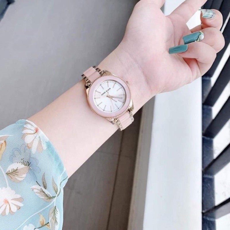 ORIG & IMPORTED AK Klein Women's Rose Gold-Tone and Light Pink Resin Bracelet Watch AK/3212LPRG