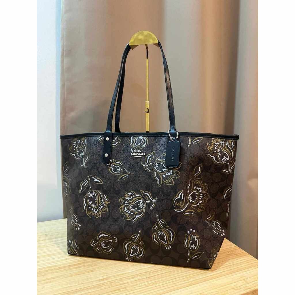 ORIG & IMPORTED CCH Reversible City Large Tote Bag With Tulip Print Black