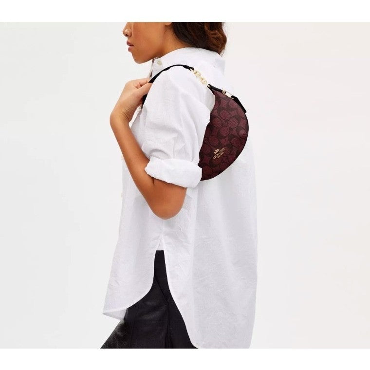 ORIG & IMPORTED CCH Mini Payton In Signature Canvas Maroon Brown Hobo Shoulder KiliKili Bag