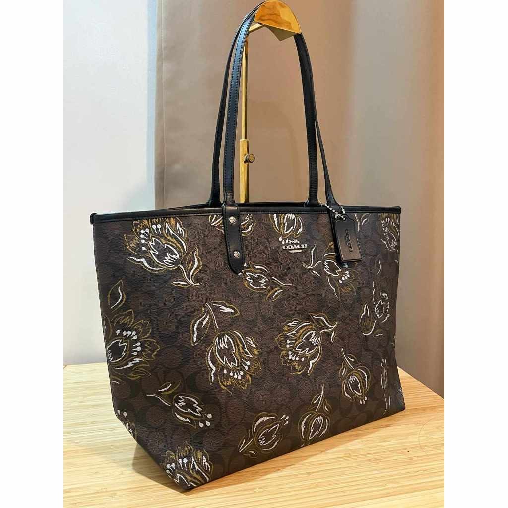 ORIG & IMPORTED CCH Reversible City Large Tote Bag With Tulip Print Black