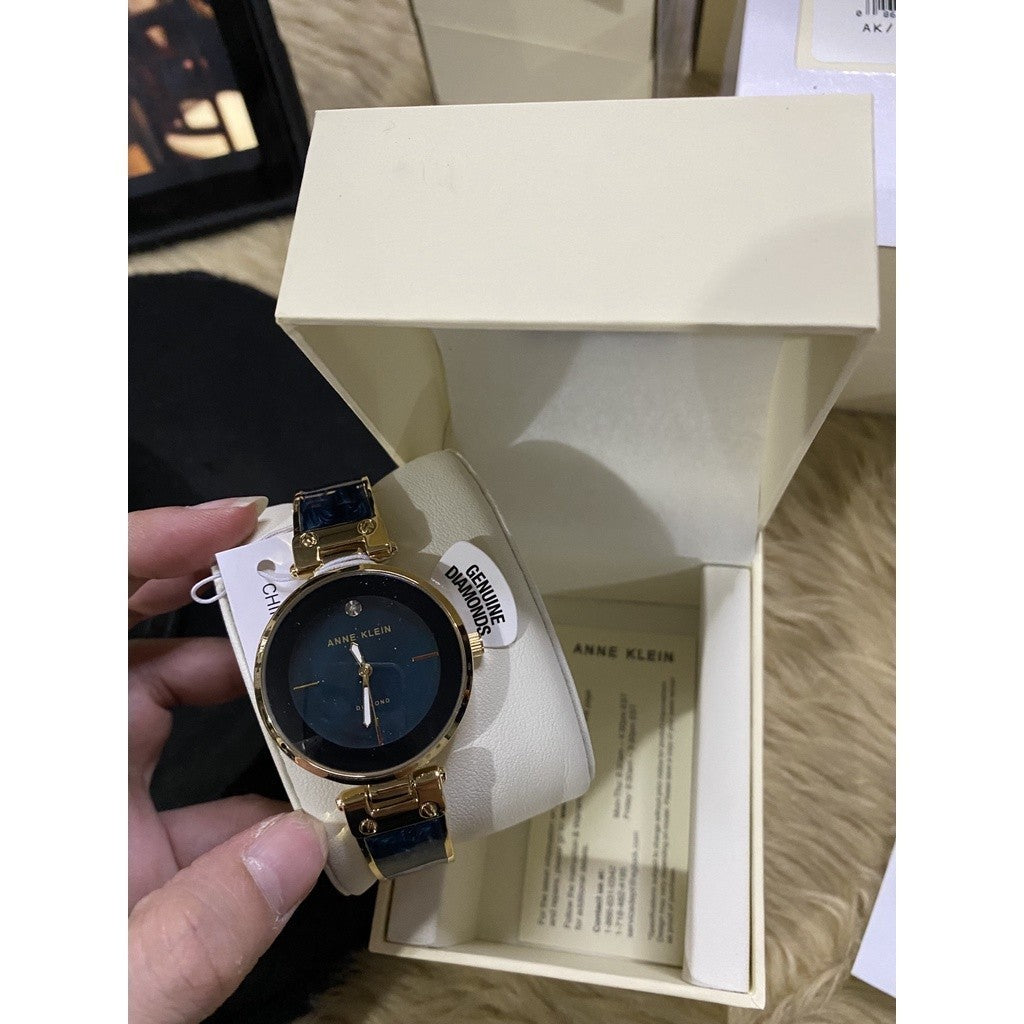 ORIG & IMPORTED AK Klein AK/2512NVGB Diamond-Accented Navy Blue Marbleized Bangle Watch