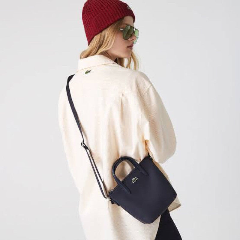 ORIG LCT Women's Concept Petit Piqué Coated Canvas Mini Zip Tote Bag Black / Navy / Taupe