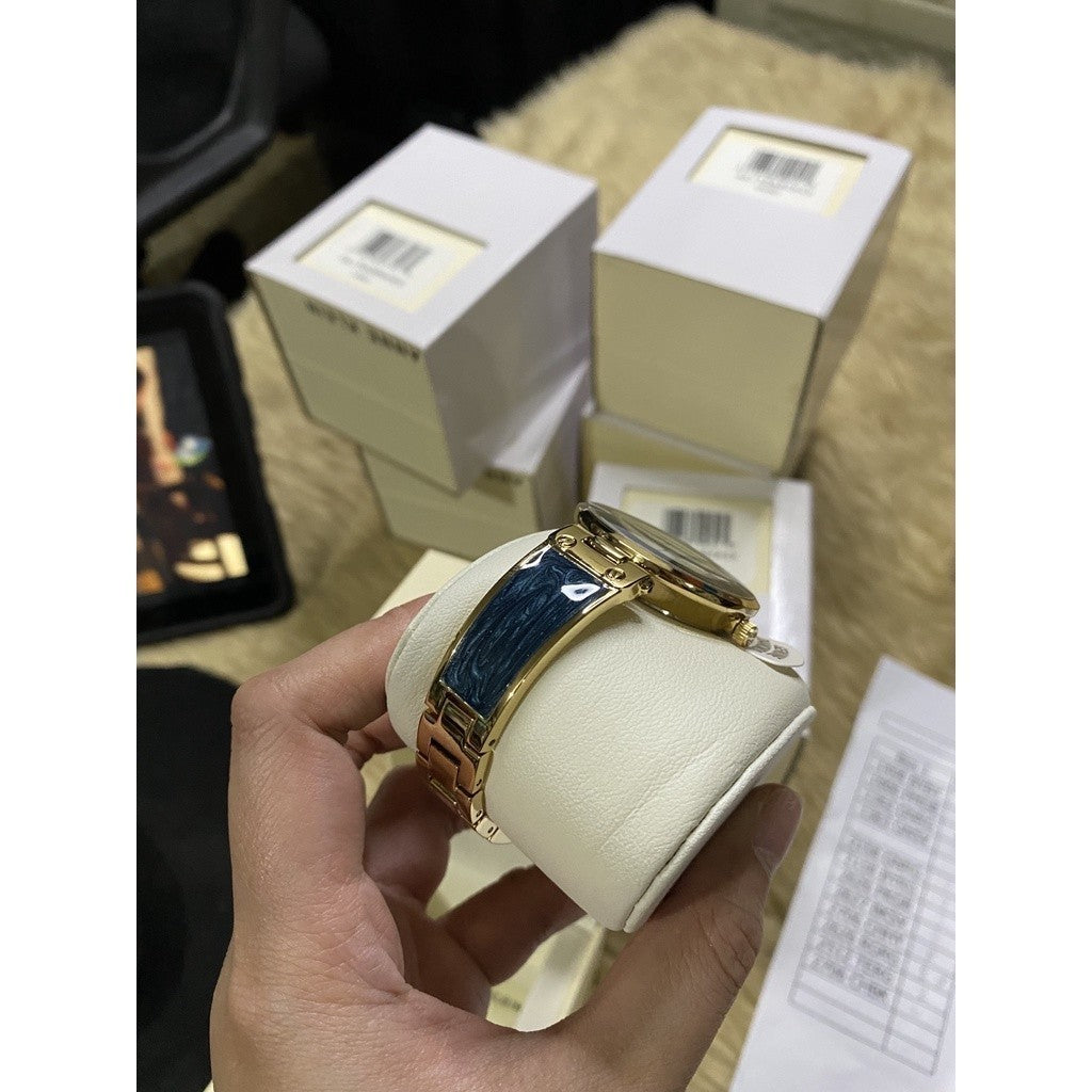 ORIG & IMPORTED AK Klein AK/2512NVGB Diamond-Accented Navy Blue Marbleized Bangle Watch