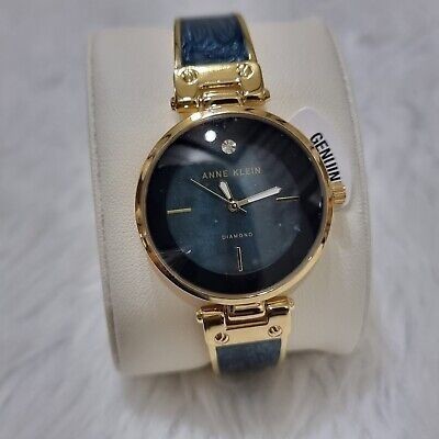 ORIG & IMPORTED AK Klein AK/2512NVGB Diamond-Accented Navy Blue Marbleized Bangle Watch