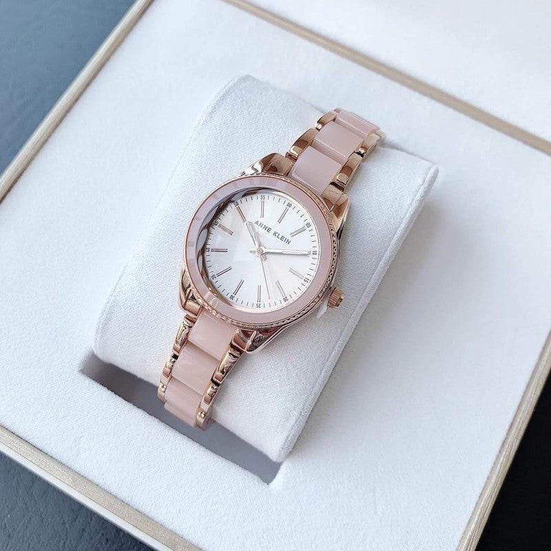 ORIG & IMPORTED AK Klein Women's Rose Gold-Tone and Light Pink Resin Bracelet Watch AK/3212LPRG