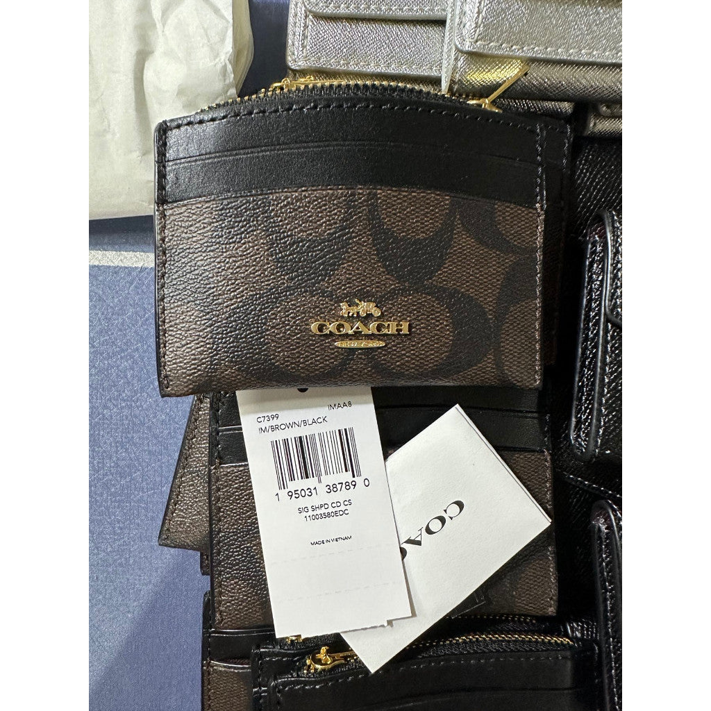 ORIG & IMPORTED CCH Shaped Card Case Coin Small Wallet In Signature Canvas Brown Black