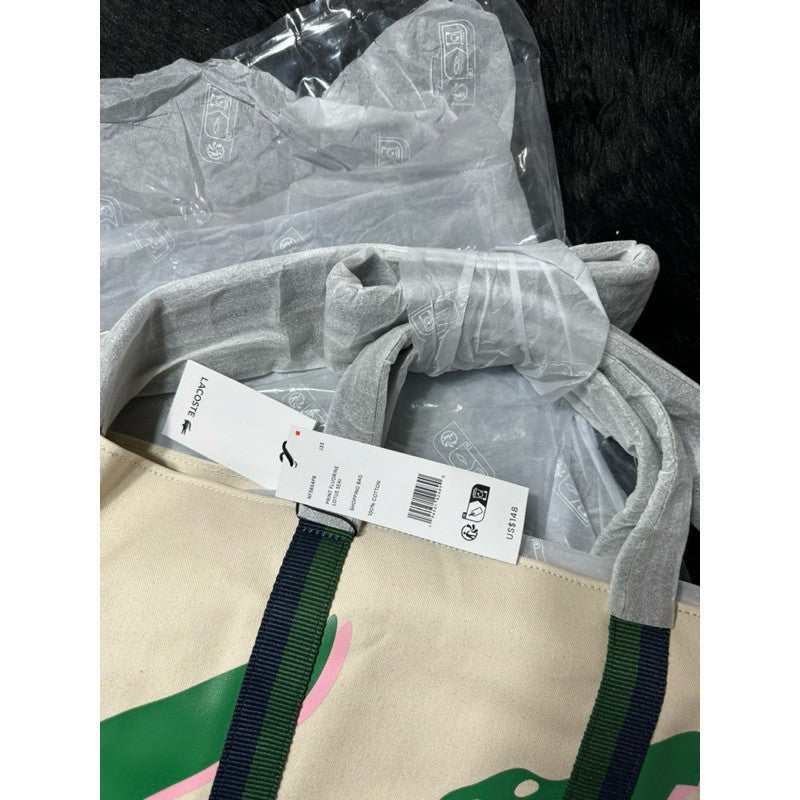 LCT Large Shopper Tote Bag Crocodile Print Green/Beige