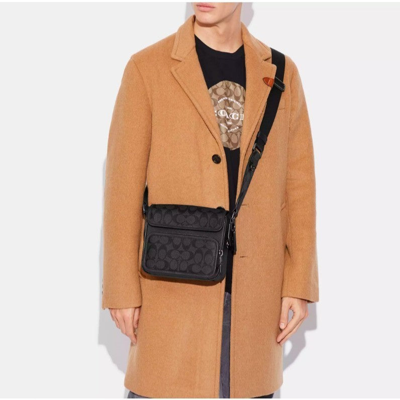 ORIG & IMPORTED CCH Sullivan Flap Crossbody Men's Bag In Signature Canvas in Charcoal Black