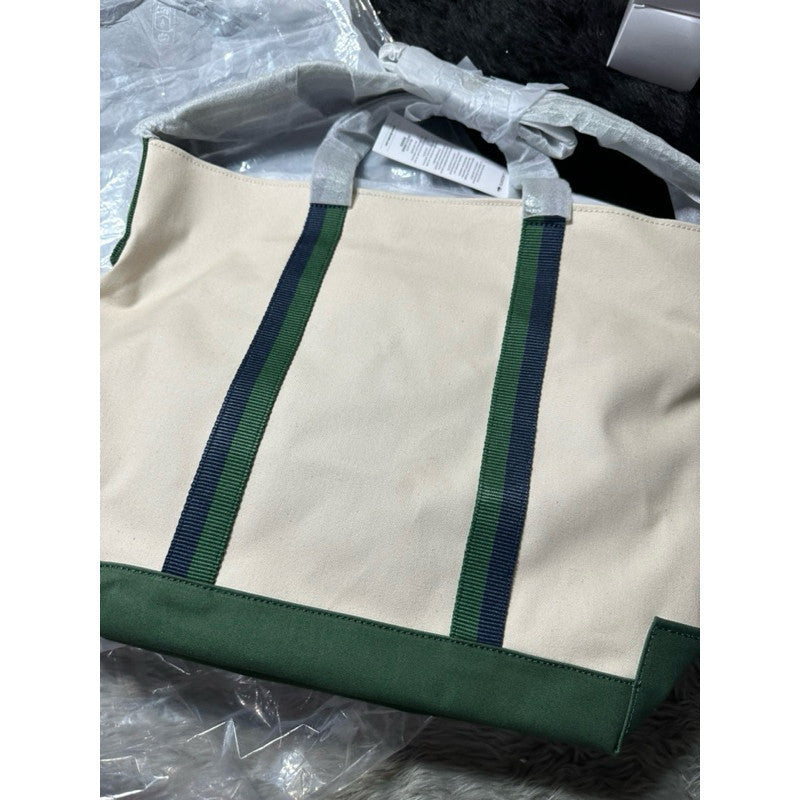 LCT Large Shopper Tote Bag Crocodile Print Green/Beige