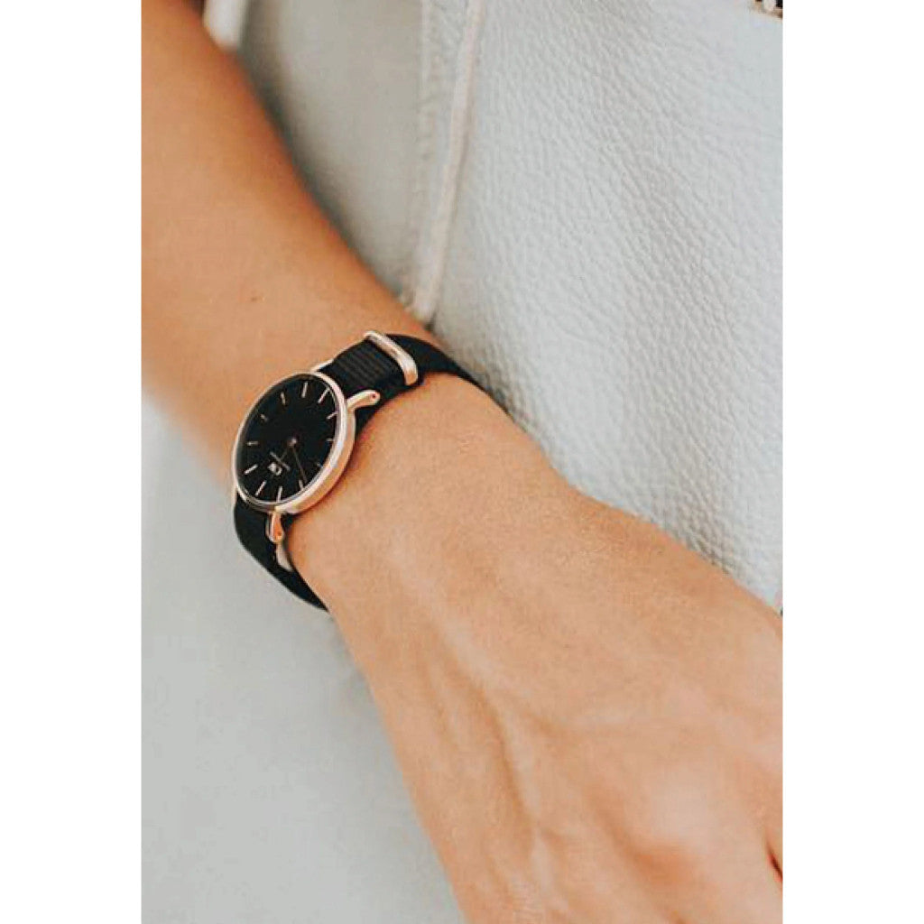 ORIG & IMPORTED Daniel Wellington Petite Cornwall Women's Black Strap Watch DW00100216
